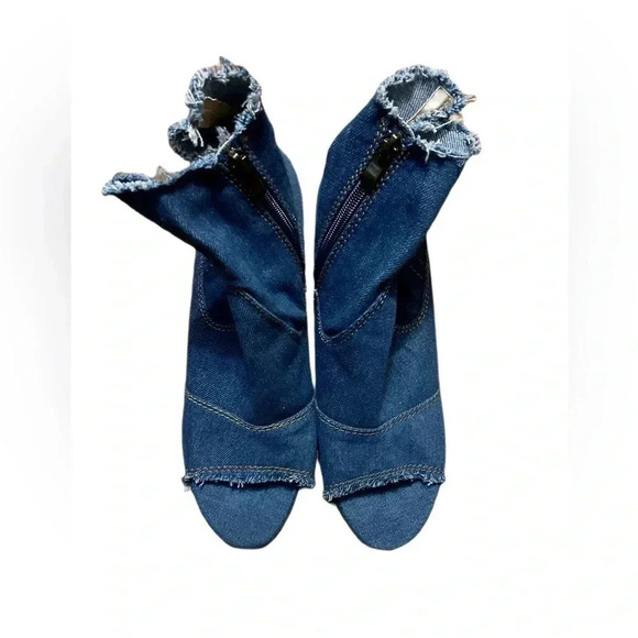 Denim frayed side zip day 2 nite stylish trend transparent stack heel boot 8.5/9 - Picture 2 of 6